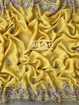 Yellow Pure Satin Georgette Saree