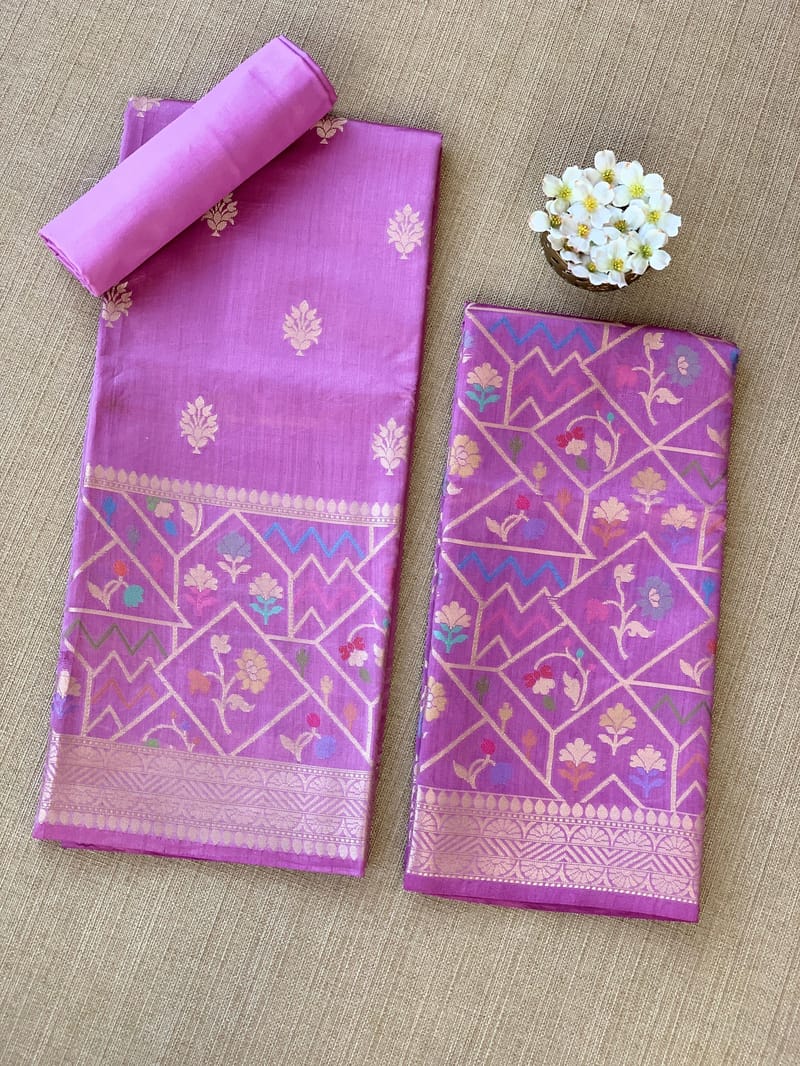 Lilac Pink Banarasi Chiniya Silk Suit set SS62J01