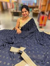 Midnight blue Georgette Saree with badla sequence motifs : S62F079