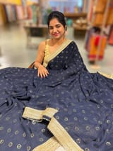 Midnight blue Georgette Saree with badla sequence motifs : S62F079