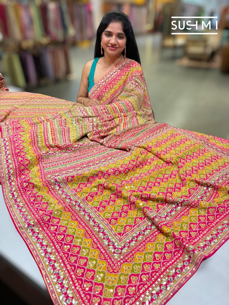 Printed crepe silk with allover sequnce : S62F127