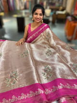 Dark Pink Banarasi Brocade Tissue with embroidery SS50224