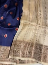 Navy & Beige Combo Kora Banarasi Saree with Meenakari Kaduwa woven motifs
