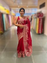 Meroonish Red  Pure organza Saree with pita emb SS50309