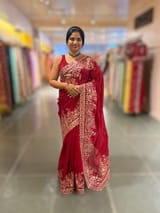 Meroonish Red  Pure organza Saree with pita emb SS50309