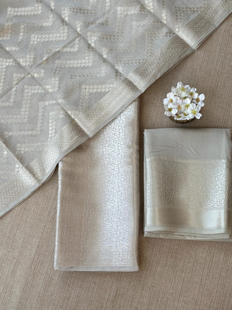 Earthy Tone Banarasi Mul Silk Brocade 3-pc Sharara Suit set : SS62J13