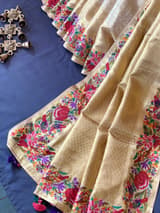 Gold Kanjeevaram Tissue Sareewith petite point embroidery : D62F087