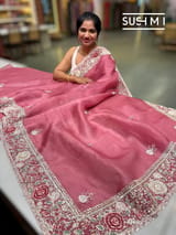 Brick Red Pure Organza Saree with heavy intricate Handwork DSCL044