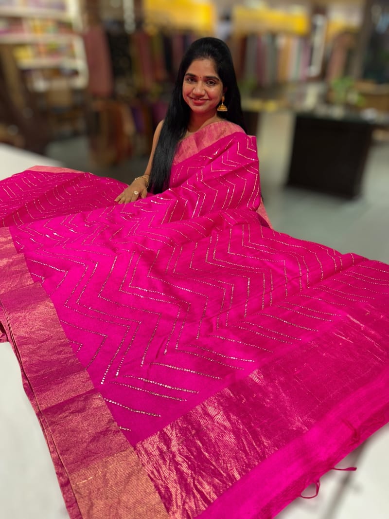Rani Pink Dhupion Raw Silk Saree with Gharchola bandhini blouse SS50489