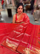Rani Pink Pure handloom paithani tissue stripes saree SS50379