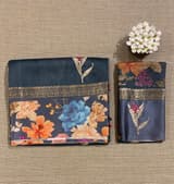 Elephant Grey Tussar Dhupion Saree with Floral printed mashru borders SS50463