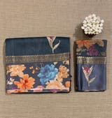 Elephant Grey Tussar Dhupion Saree with Floral printed mashru borders SS50463