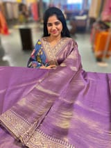 Purple kora Muslin Tissue fusion saree SS50206