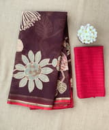 Brown Designer Organza with Tissue applique work