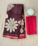 Brown Designer Organza with Tissue applique work