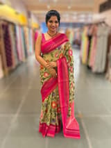 Pista Fusion Tissue Gorgette Saree with vidarbha Borders