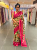 Pista Fusion Tissue Gorgette Saree with vidarbha Borders