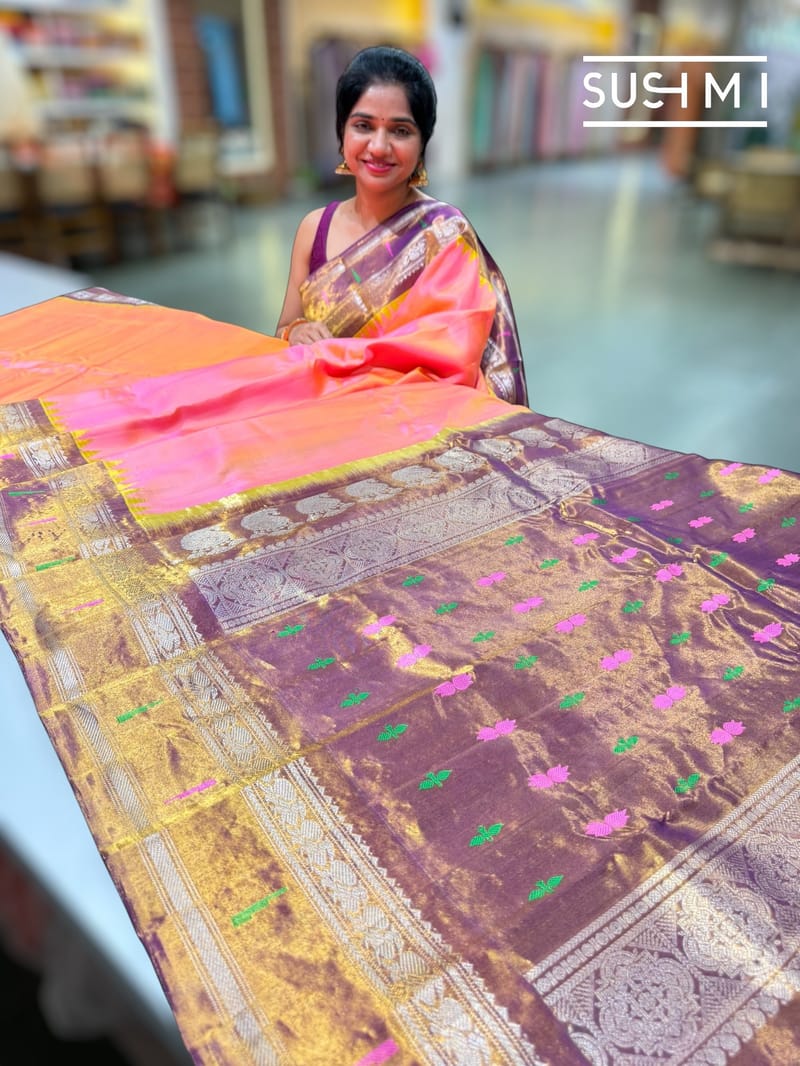 Peach Pink Gadwal Paithani Saree : S62F184