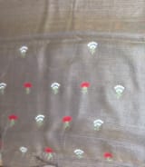 Navy Tussar Brocade Saree With Statement Red Rose Embroidery. SS50468