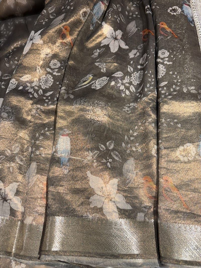 Dark Olive/ Deep mehendi Green Printed Banarasi Cotton Tissue SS50558