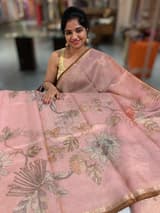 Dusty Pink Printed Banarasi Tissue with Handwork. SS50380