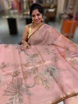 Dusty Pink Printed Banarasi Tissue with Handwork. SS50380
