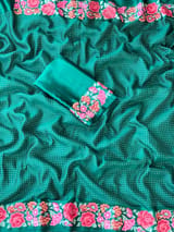 Bottle Green Mysore Silk Saree with petitepoint embroidery S62107