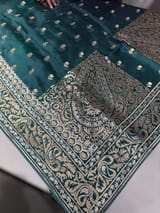 Emerald Green Pure Organza Saree With Jamdani Inspired  SS50340