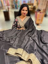 Black Pure Satin Saree with Sabhyasachi Borders SS50583