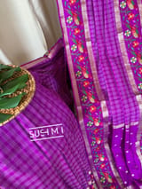 Majenta Vintage checks Kanjeevaram soft silk saree with embroidery D62F041