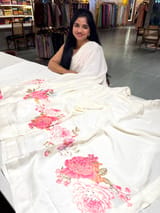 Halfwhite Designer Chinnon & Satin Fusion Saree SS5032