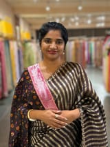 Brown Handloom Mul Tissue Stripes Saree with fusion blouse