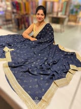Midnight blue Georgette Saree with badla sequence motifs : S62F079