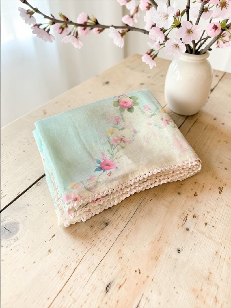 Ombre Dyed Floral Printed Pure Linen Saree
