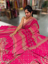 Pink Kareena Inspired Gorgette Saree with allover mirrors