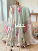 Floral printed handloom lenin saree