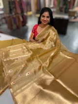 Light Gold Handloom Banarasi Tissue with meenakari sona rupa flower motifs