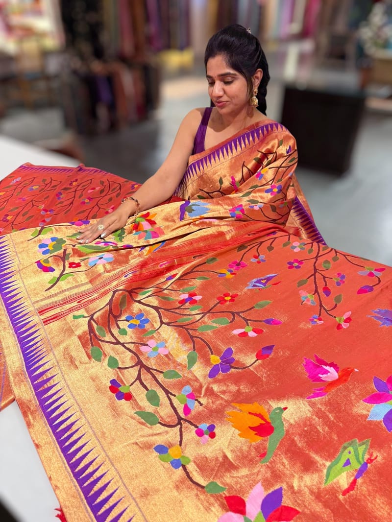 Pure Handloom Allover Tissue Pythani Saree