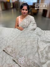 Pista Organza Saree with allover handwork DSCL039