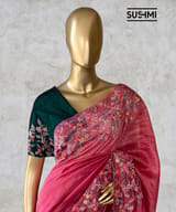 Ruby Pink Banarasi Jute Tissue stripes saree DSCL042