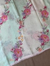 Floral printed handloom lenin saree