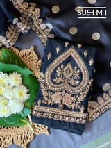 Black Banarasi Silk Saree with Handwork D62F002