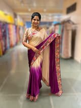 Pure Satin Ombre Dyed Saree with Petite Point Embroidered Border and blouse.