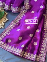Purple Banarasi Silk Saree with Handwork D62F001