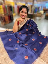 Navy & Beige Combo Kora Banarasi Saree with Meenakari Kaduwa woven motifs