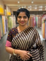 Brown Handloom Mul Tissue Stripes Saree with fusion blouse
