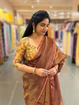 Brown chaderi Tissue saree with designer tissue blouse