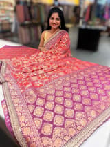 orangish Red & Wine Banarasi bandhini georgette