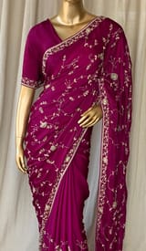 Wine Pure Satin Saree with allover floral
