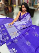 Purple Premium Handloom Designer Tissue saree with exquisite embroidery